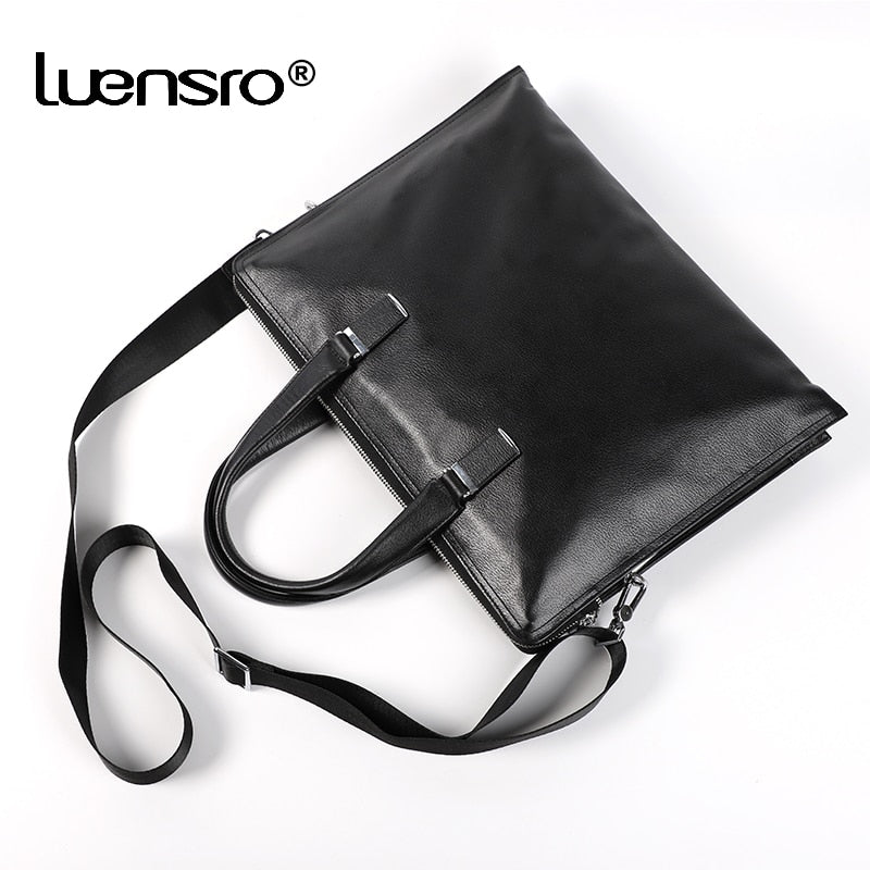 Real Cowhide Leather Briefcase Men Business Handbag Tote Male Messenger Bags Portfolio Laptop Shoulder Bag Men Lawyer Bag Thin