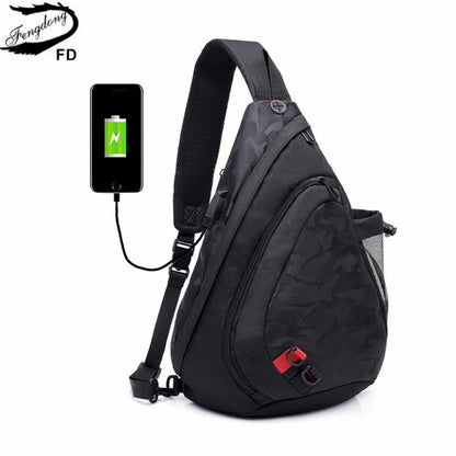 Fengdong waterproof fabric male crossbody bag small black camouflage sling chest bag one shoulder bags for women bagpack daypack