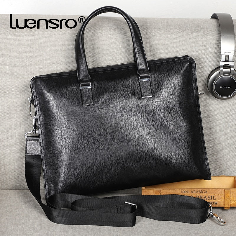 Real Cowhide Leather Briefcase Men Business Handbag Tote Male Messenger Bags Portfolio Laptop Shoulder Bag Men Lawyer Bag Thin