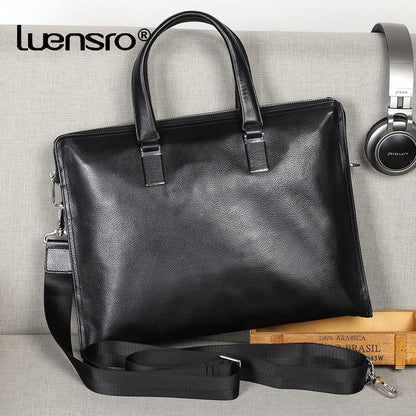 Real Cowhide Leather Briefcase Men Business Handbag Tote Male Messenger Bags Portfolio Laptop Shoulder Bag Men Lawyer Bag Thin