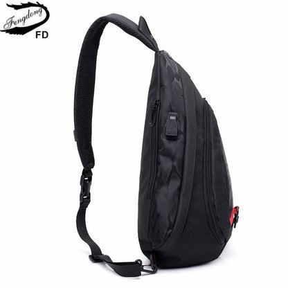 Fengdong waterproof fabric male crossbody bag small black camouflage sling chest bag one shoulder bags for women bagpack daypack