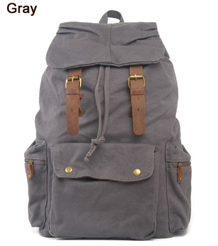 Fashion Vintage Leather military Canvas backpack Men&#39;s backpack school bag drawstring backpack women bagpack male rucksack
