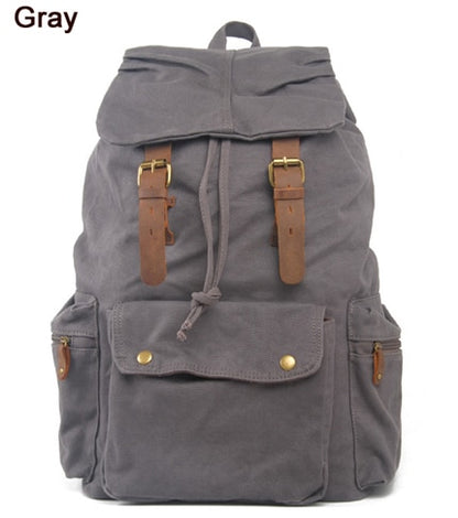 Fashion Vintage Leather military Canvas backpack Men&#39;s backpack school bag drawstring backpack women bagpack male rucksack