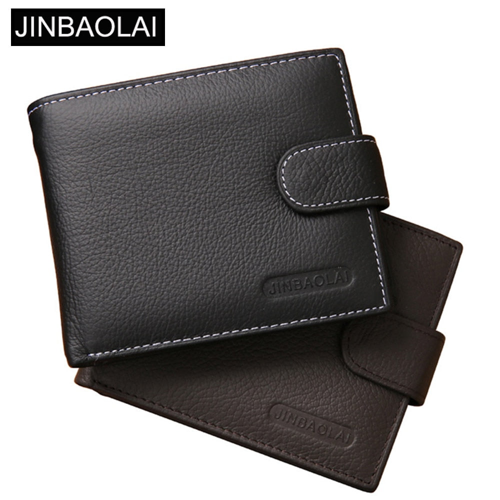 JINBAOLAI Leather Men Wallets Solid Sample Style Zipper Purse Man Card Horder Famous Brand Quality Male Wallet Name Engraving
