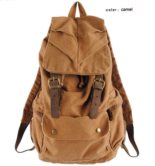 Fashion Vintage Leather military Canvas backpack Men&#39;s backpack school bag drawstring backpack women bagpack male rucksack