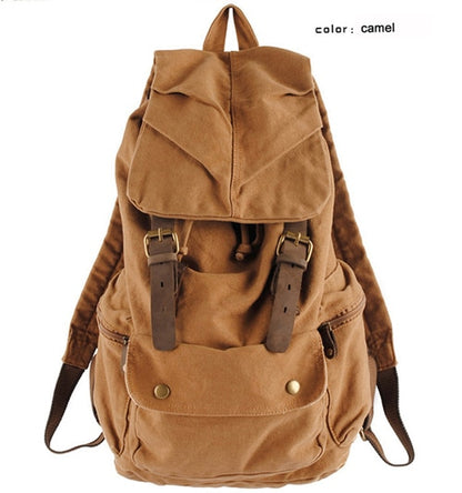 Fashion Vintage Leather military Canvas backpack Men&#39;s backpack school bag drawstring backpack women bagpack male rucksack