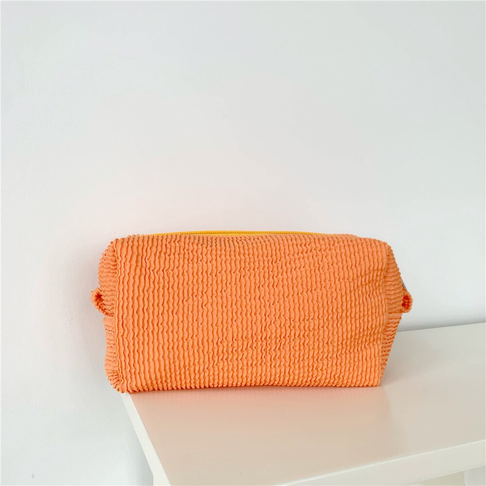 1 Pc Women Summer Solid Color Fold Waves Makeup Bag Zipper Makeup Organizer Bag Travel Female Toiletry Bag Make Up Organizer