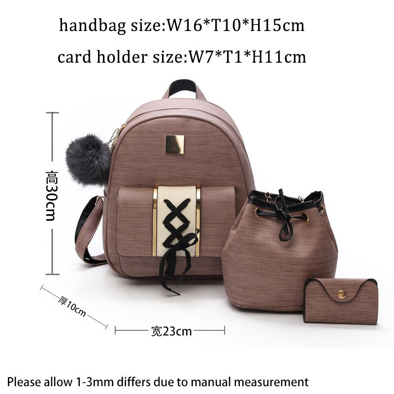 ALLKACI women backpacks bag 3 set schoolbags for girls teenager female flap crossbody bags for ladies round purse for coins 56