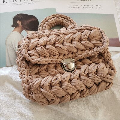 Casual Solid Hand-woven Women Handbags Cotton Crochet Handmade Women Shoulder Messenger Bag Chian Females Totes Ladies Hand Bags