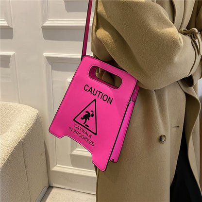 Young Girl Crossbody Bag Creative Caution Letters Sign Handbag Cute Fluorescence Color Shoulder Bags For Women Clutches