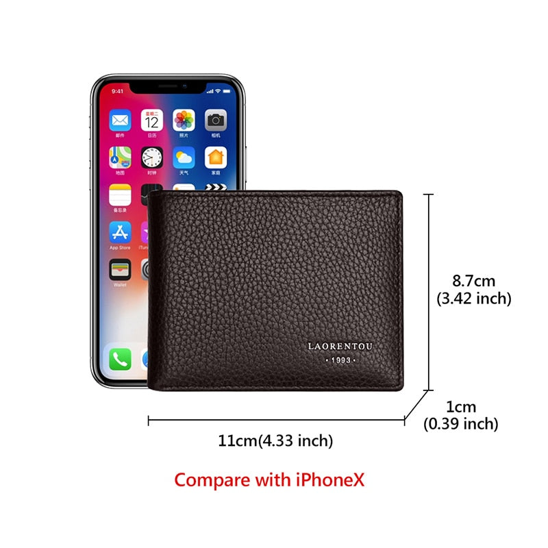 LAORENTOU Coin Purse Genuine Leather Men Wallet Card Holder for Male Driver&#39;s License Holder Leather Bifold Wallets Slim Wallet