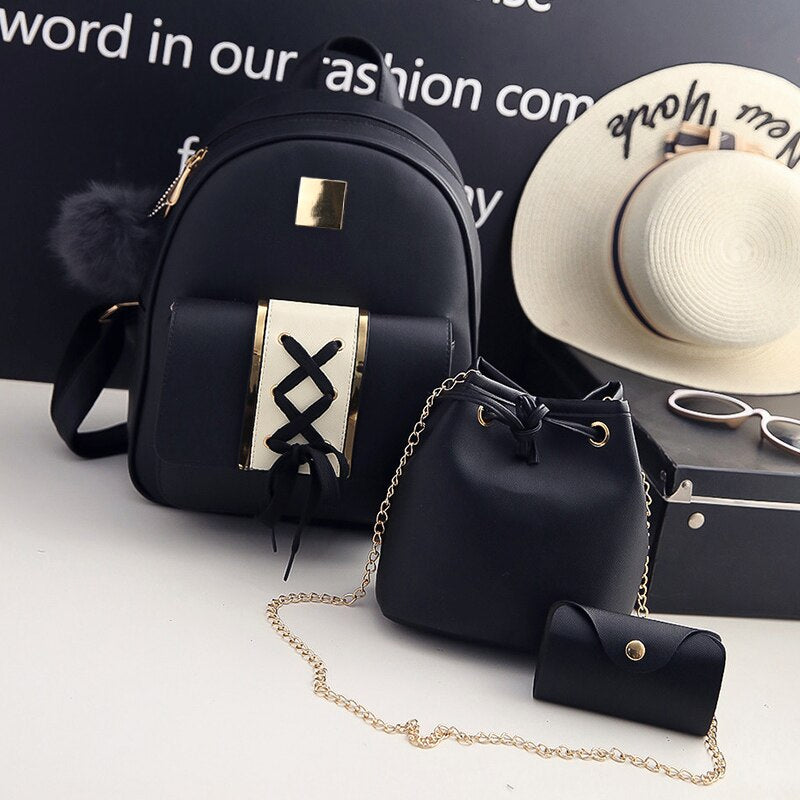 ALLKACI women backpacks bag 3 set schoolbags for girls teenager female flap crossbody bags for ladies round purse for coins 56