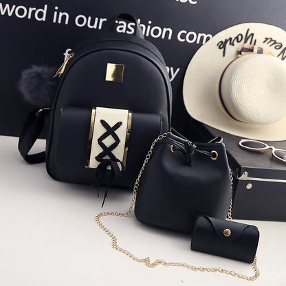 ALLKACI women backpacks bag 3 set schoolbags for girls teenager female flap crossbody bags for ladies round purse for coins 56