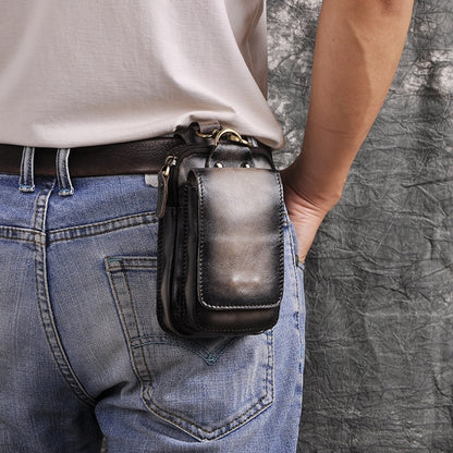 Real Leather men Casual Design Small Waist Bag Cowhide Fashion Hook Bum Bag Waist Belt Pack Cigarette Case 5.5&quot; Phone Pouch 1609
