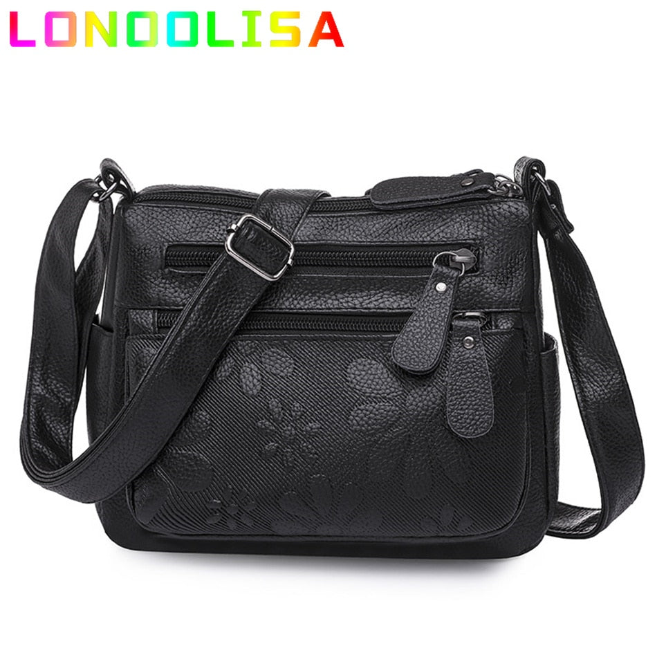 2 Layers Casual Women's Bags New Small Printing Shoulder Crossbody Handbags and Purse Multi-pocket Leather Messenger Sac Bolsa