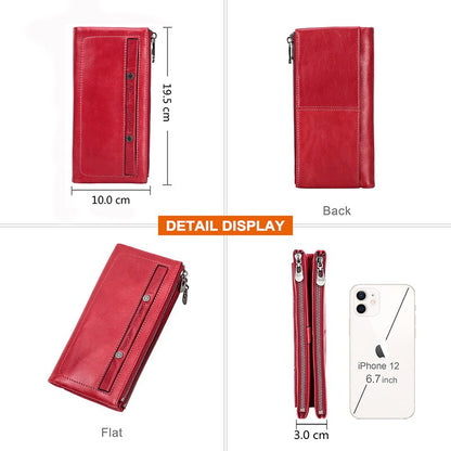 Contacts Genuine Leather Wallet For Women Clutch Long Bifold Female Purses Double Zipper Pocket Card Holder Wallets Money Bag