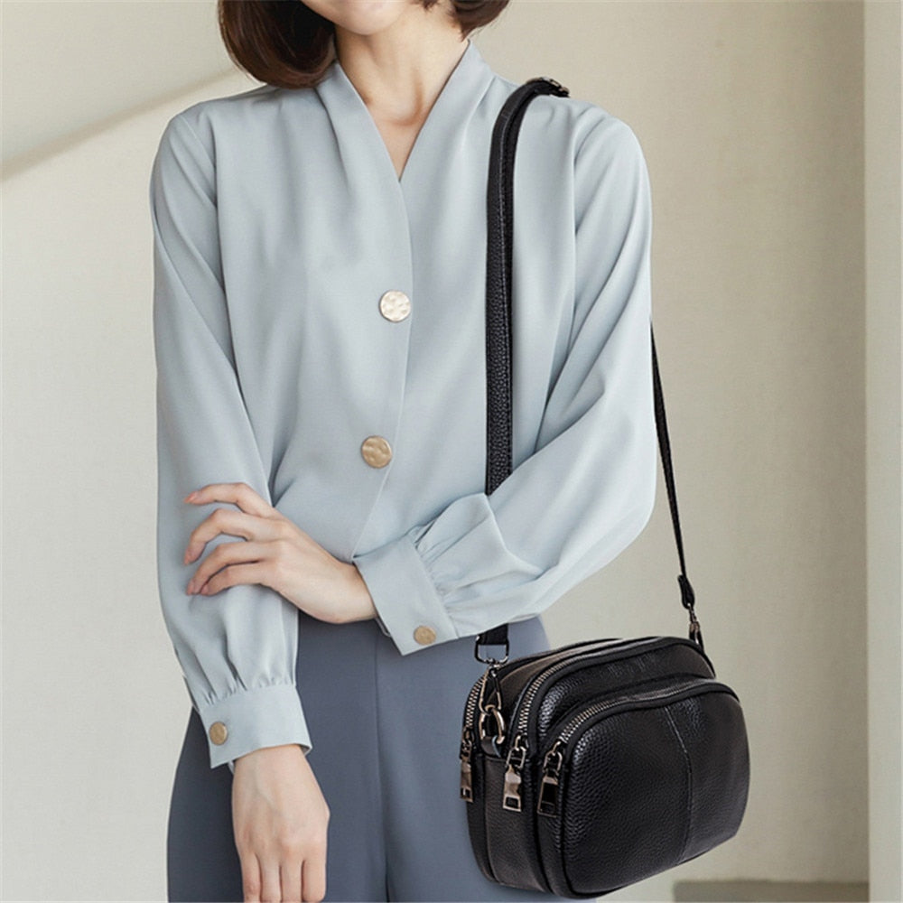 Fashion Solid Color Women&#39;s Bags Casual Women Genuine Leather Shoulder Bags Luxury Designer Ladies Messenger Bag Bolsos De Mujer