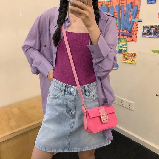 New Design Fashion Women Bag Dirty Pink Nubuck Mini Show Female Single Shoulder Axillary Bag Ins Hot Retro Lady Crossbody Bag