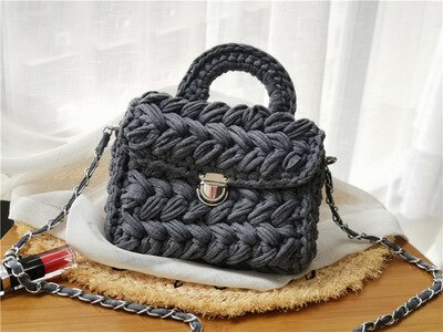 Casual Solid Hand-woven Women Handbags Cotton Crochet Handmade Women Shoulder Messenger Bag Chian Females Totes Ladies Hand Bags