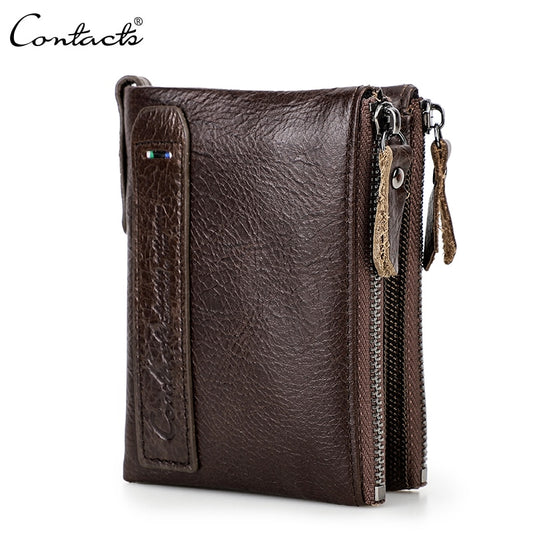 CONTACT&#39;S HOT Genuine Crazy Horse Cowhide Leather Men Wallet Short Coin Purse Small Vintage Wallets Brand High Quality Designer