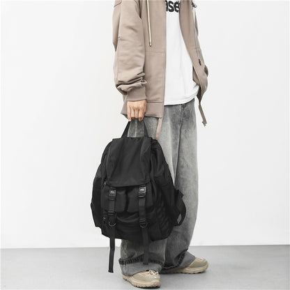 Solid Black Men&#39;s Backpacks Cool Streetwear Style Man Backpack Harajuku Large Capacity School Bags Waterproof Nylon Bags for Men
