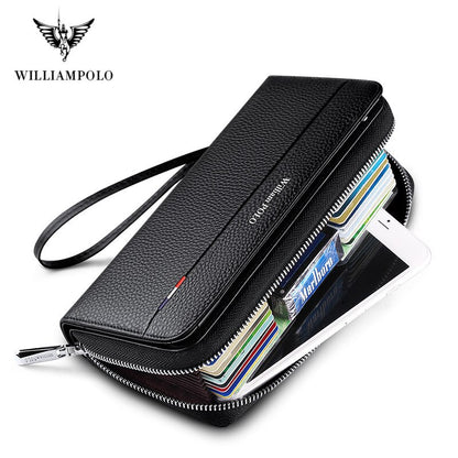 WilliamPOLO Male Genuine Leather Wallets Men Wallet Credit Business Card Holders Fashion Mobile Phone Bag  zipper Purse Handbag