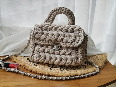 Casual Solid Hand-woven Women Handbags Cotton Crochet Handmade Women Shoulder Messenger Bag Chian Females Totes Ladies Hand Bags