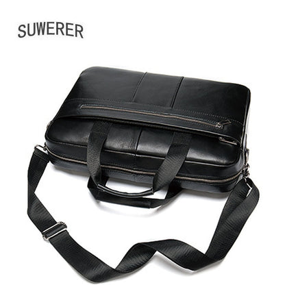 Genuine Leather business briefcase single shoulder crossbody bags men&#39;s bag simple large-capacity portable briefcase