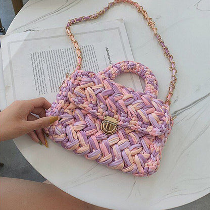 Casual Solid Hand-woven Women Handbags Cotton Crochet Handmade Women Shoulder Messenger Bag Chian Females Totes Ladies Hand Bags