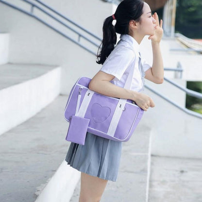 Fashion Cute Women Transparent Love Heart Patchwork Canvas Shoulder Bags Casual Ladies Large Capacity Travel Handbags Totes