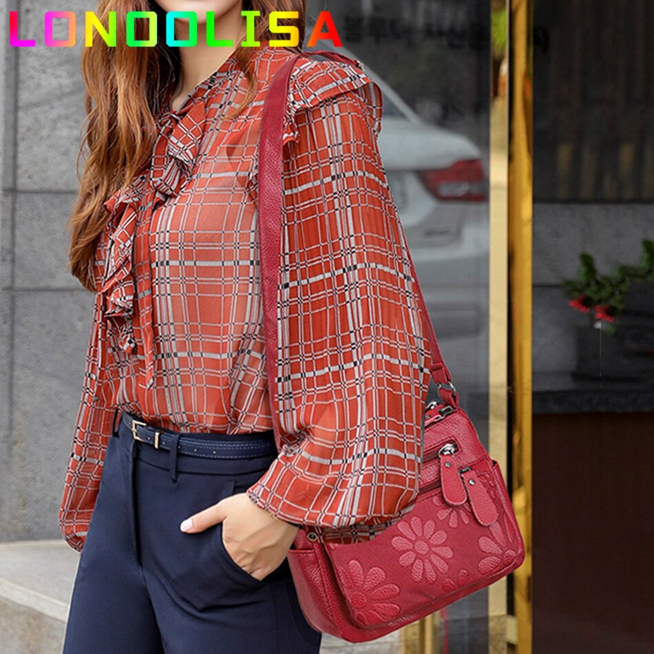 2 Layers Casual Women's Bags New Small Printing Shoulder Crossbody Handbags and Purse Multi-pocket Leather Messenger Sac Bolsa