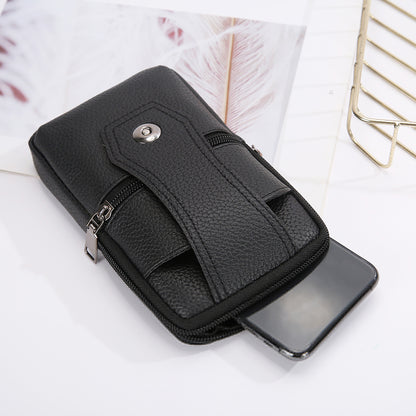 Vintage Men Solid Color PU Leather Waist Bag Casual Male Small Wallet Mobile Phone Bags Multi Layer Belt Pouch Coin Purse Cover