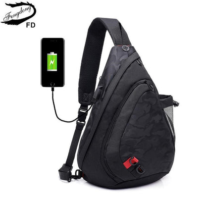 Fengdong waterproof fabric male crossbody bag small black camouflage sling chest bag one shoulder bags for women bagpack daypack