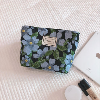 1 Pc Vintage Flower Jacquard Cloth Cosmetic Bag for Women Makeup Organizer Bag Canvas Large Capacity Zipper Lady Handbag