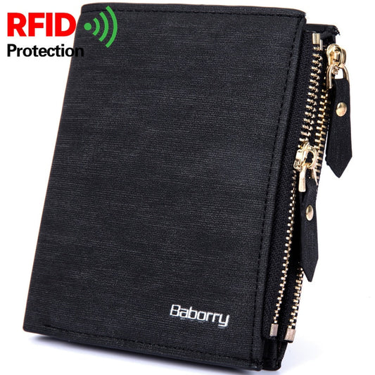 Vintage Men Wallet RFID Theft Protect Coin Bag Zipper Purse Wallets for Men with Zippers Magic Wallet Short Luxury Men&#39;s Purses