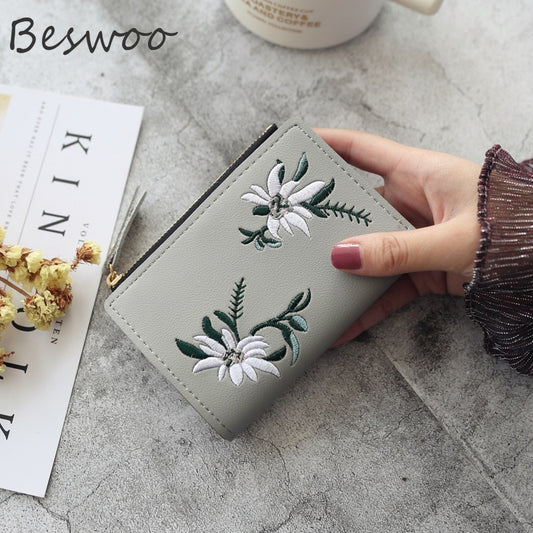 Women&#39;s Wallets New Print Flower Short Wallet For Woman Zipper Female Leather Card Holder Mini Coin Purses Ladies Wallet Purses