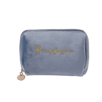 PURDORED 1 Pc Women Zipper Velvet Make Up Bag Travel Large Cosmetic Bag for Makeup Solid Color Female Make Up Pouch Necessaries