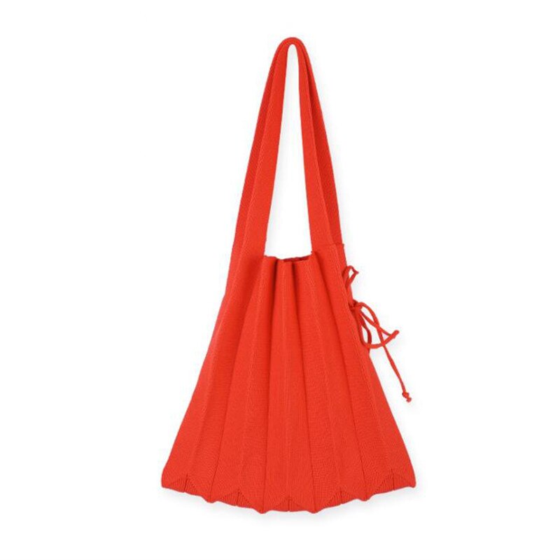 Knitting Pleated Bags Patchwork Drawstring Shopping Bags Girls Casual Weave Shoulder Bag Korean Japanese Chic Small Handbag