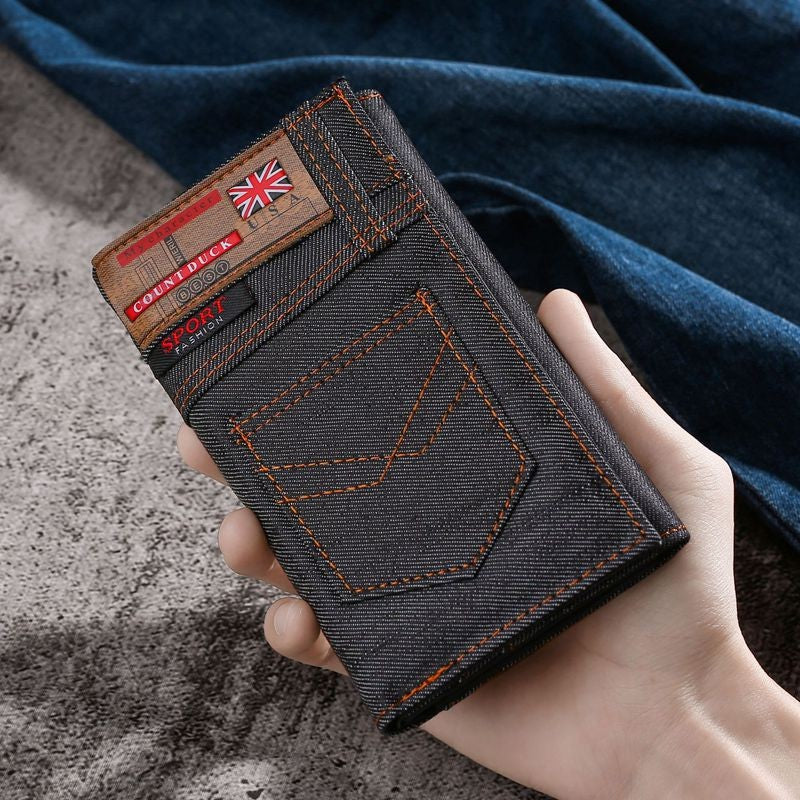 Vintage Men Wallet Coin Bag long style Purse Denim cloth Wallets for Men Zipper Wallet high-capacity Luxury Clutch Bag billetera