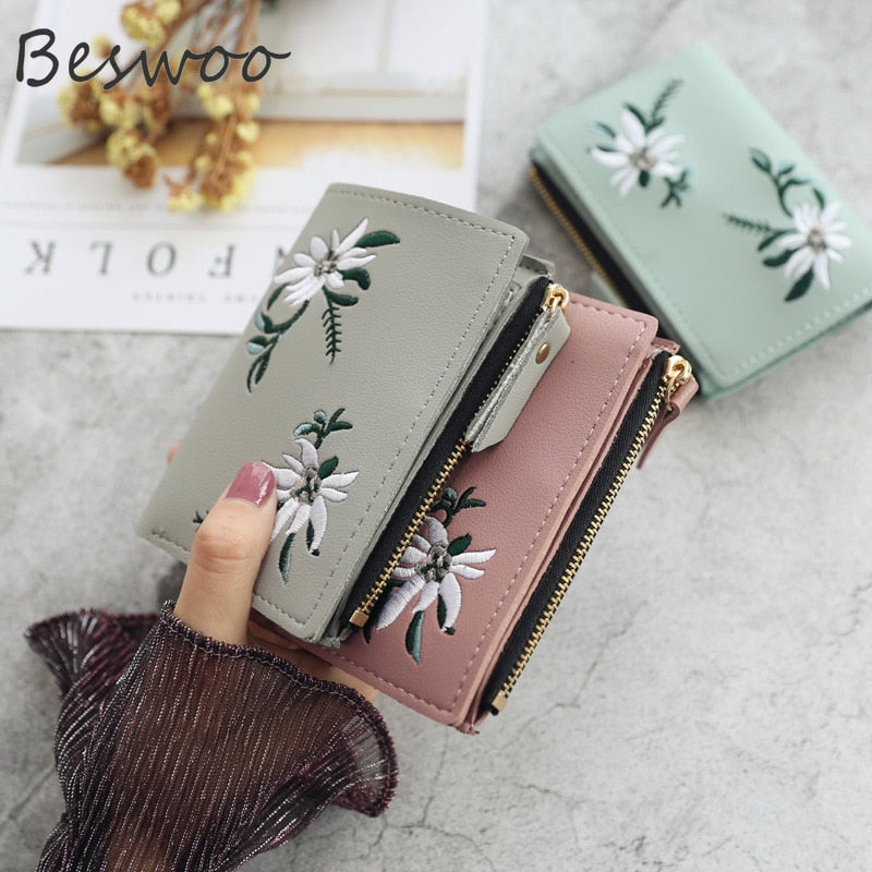 Women&#39;s Wallets New Print Flower Short Wallet For Woman Zipper Female Leather Card Holder Mini Coin Purses Ladies Wallet Purses