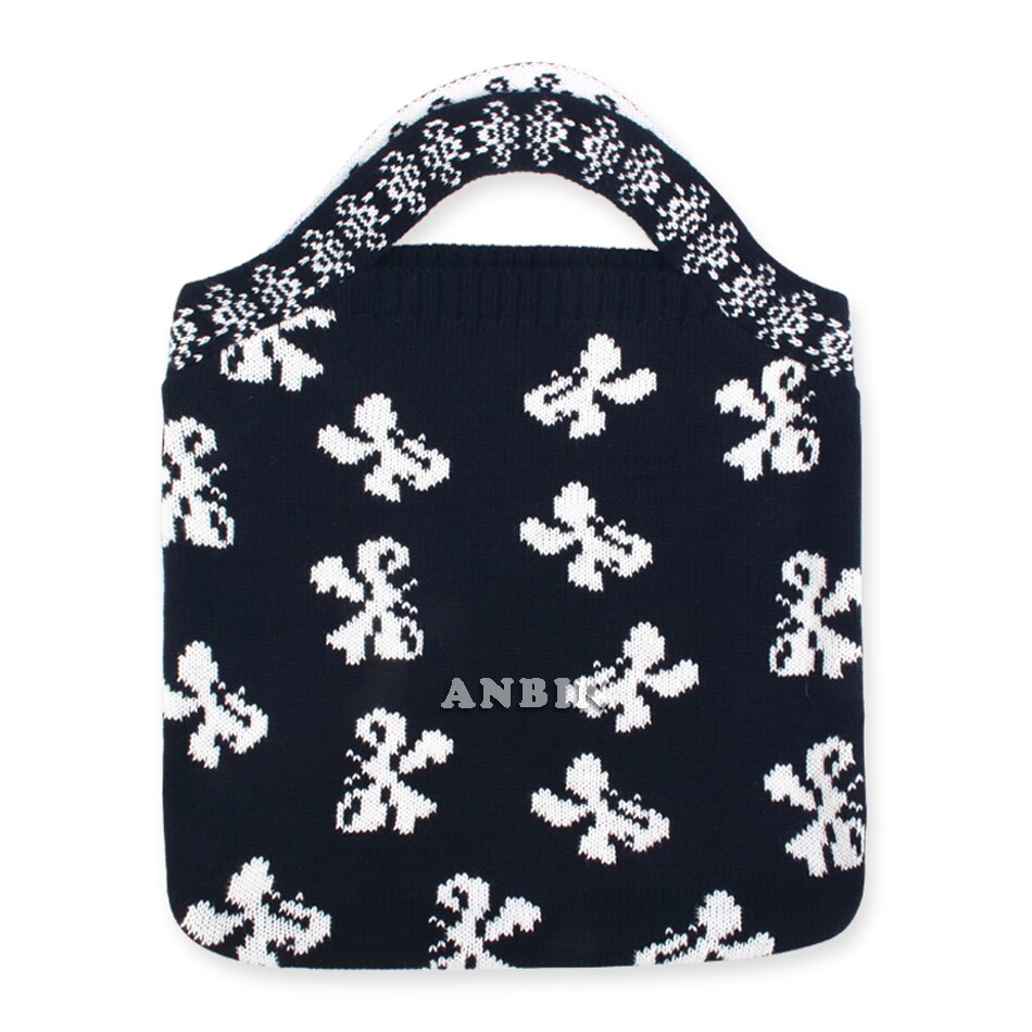 Female Clash Color Wrist Bags Jacquard Bee Animal Woolen Knitted Shoulder Casual Vintage Chic Big Capacity Totes Handbag Ladies