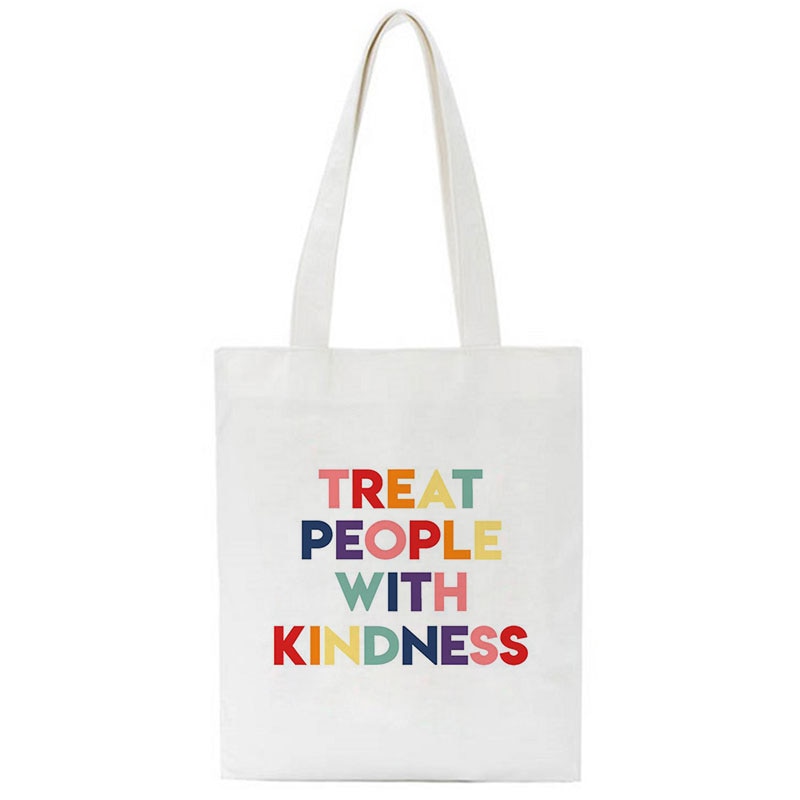 Korean Treat People with Kindness Letter Casual Harry Styles Fashion Canvas Big Capacity Harajuku Women Bags Funny Shoulder Bag