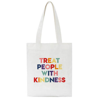 Korean Treat People with Kindness Letter Casual Harry Styles Fashion Canvas Big Capacity Harajuku Women Bags Funny Shoulder Bag