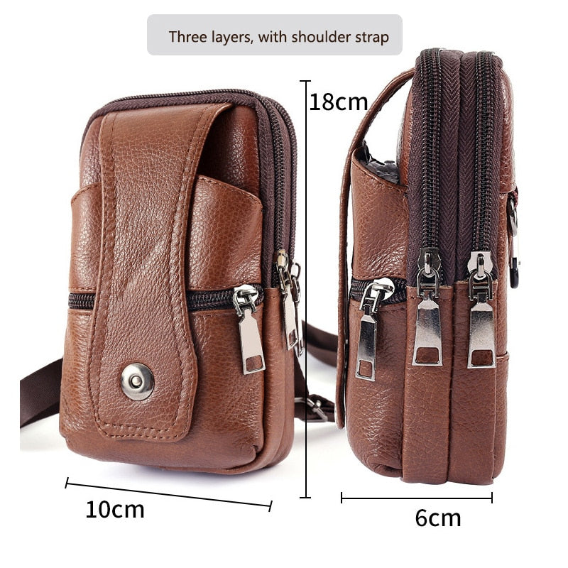 Men&#39;s messenger bag retro leather shoulder bag men&#39;s small messenger bag leather bag mobile phone bag casual business waist bag