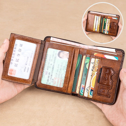 New Genuine Leather Rfid Wallets for Men Vintage Thin Short Multi Function ID Credit Card Holder Money Bag