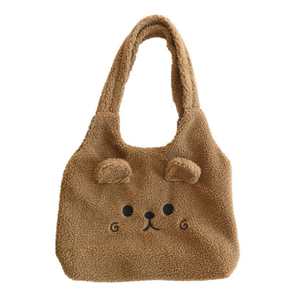 New Winter Soft Plush Tote Bag Women Cartoon Embroidery Imitation Lamb Hair Shoulder Bag For Women Shopper Bag Bolsa
