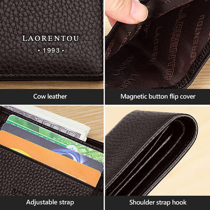 LAORENTOU Coin Purse Genuine Leather Men Wallet Card Holder for Male Driver&#39;s License Holder Leather Bifold Wallets Slim Wallet