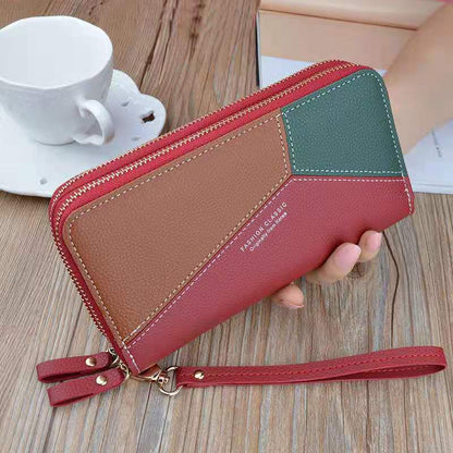 Women&#39;s Wallet Good Fashion Ladies Mobile Phone Long New Coin Card Money Color Matching Double Zipper in Hand Strap Features 580