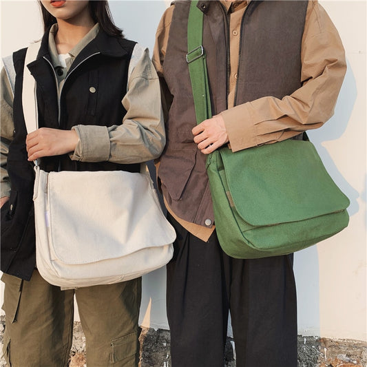 Japanese Canvas Shoulder Crossbody Bag for Women Cotton Cloth Big Lady Satchels Unisex Cross Body Bag Large Woman Messenger Bags