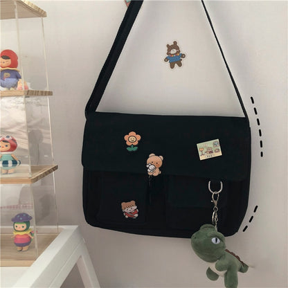 Crossbody Women&#39;s Bag Messenger Casual Canvas Fashion Shoulder Ladies Pouch Women Sweet Printed Cute Pendant Diagonal Female Bag